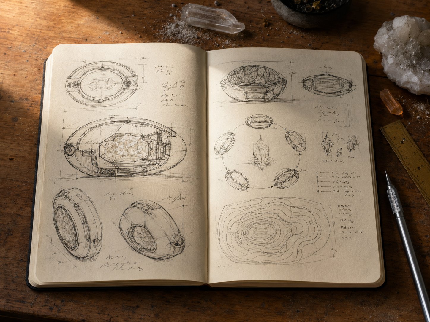 Cristallo sketchbook and companion design studies